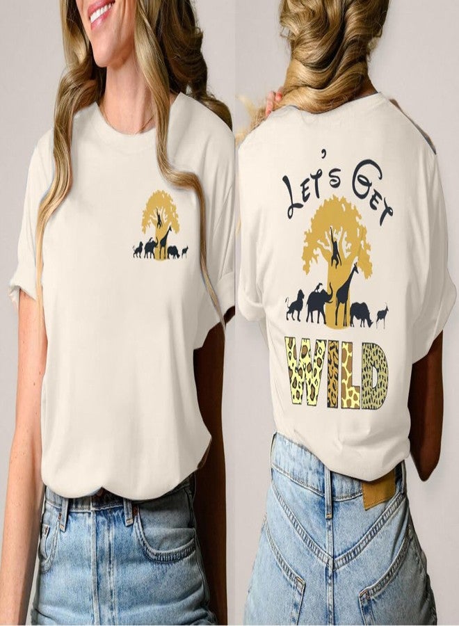 JinTing Lets Get Wild Shirts Women Animal Kingdom Shirt Family Safari Trip Tshirts Cute Zoo World Short Sleeve Tee Apricot - Image 3